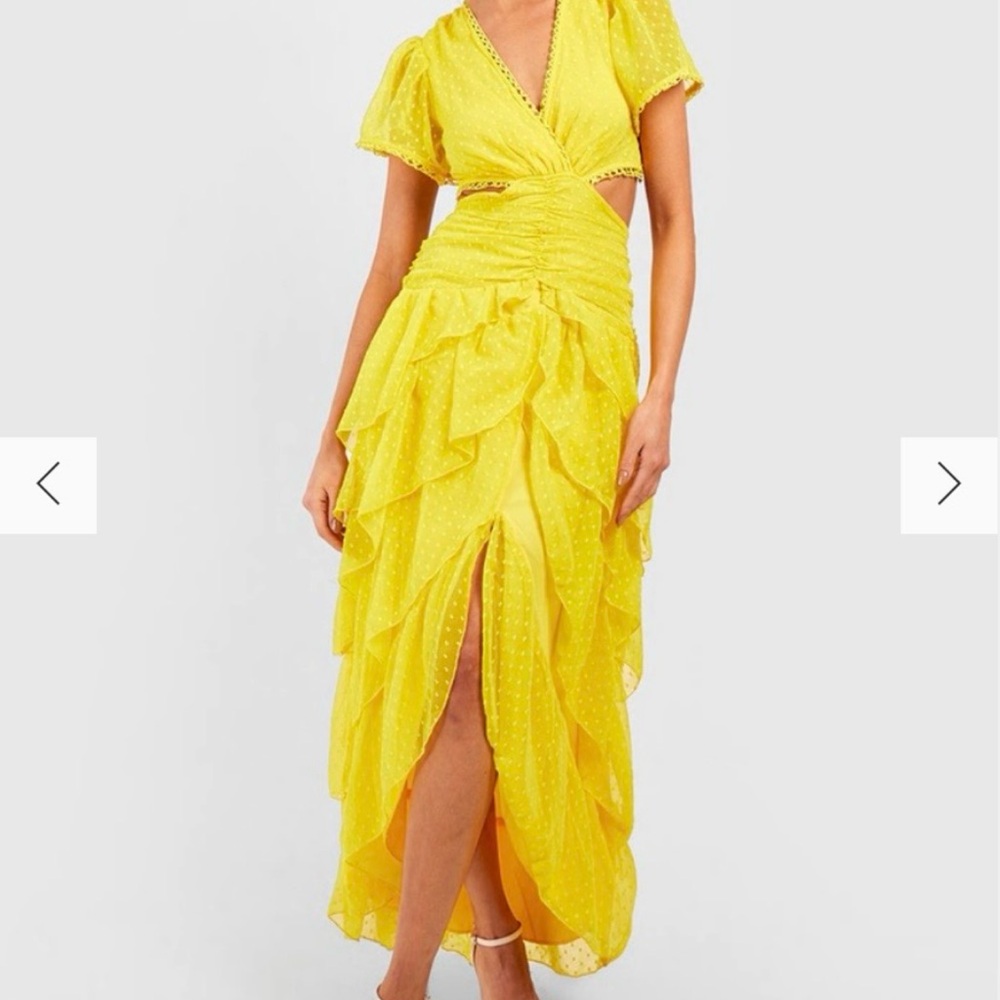 Boohoo Yellow High Low Ruffled Dress